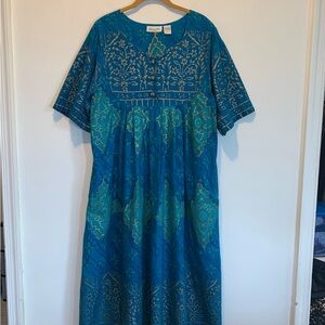Sante Classics Cotton Dress Women's L Blue Purple Gold Batik Pockets...